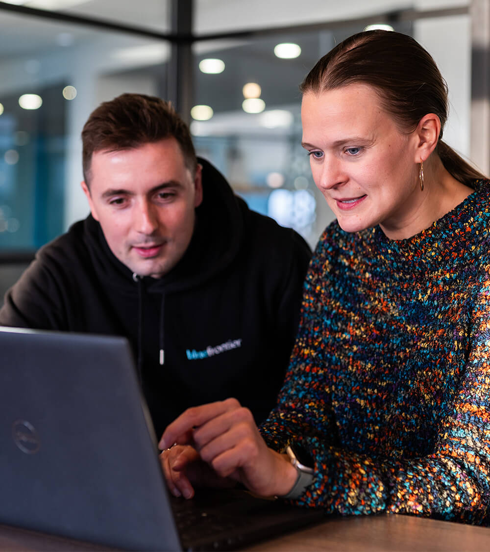 Oli and Gretchen working in Southampton office